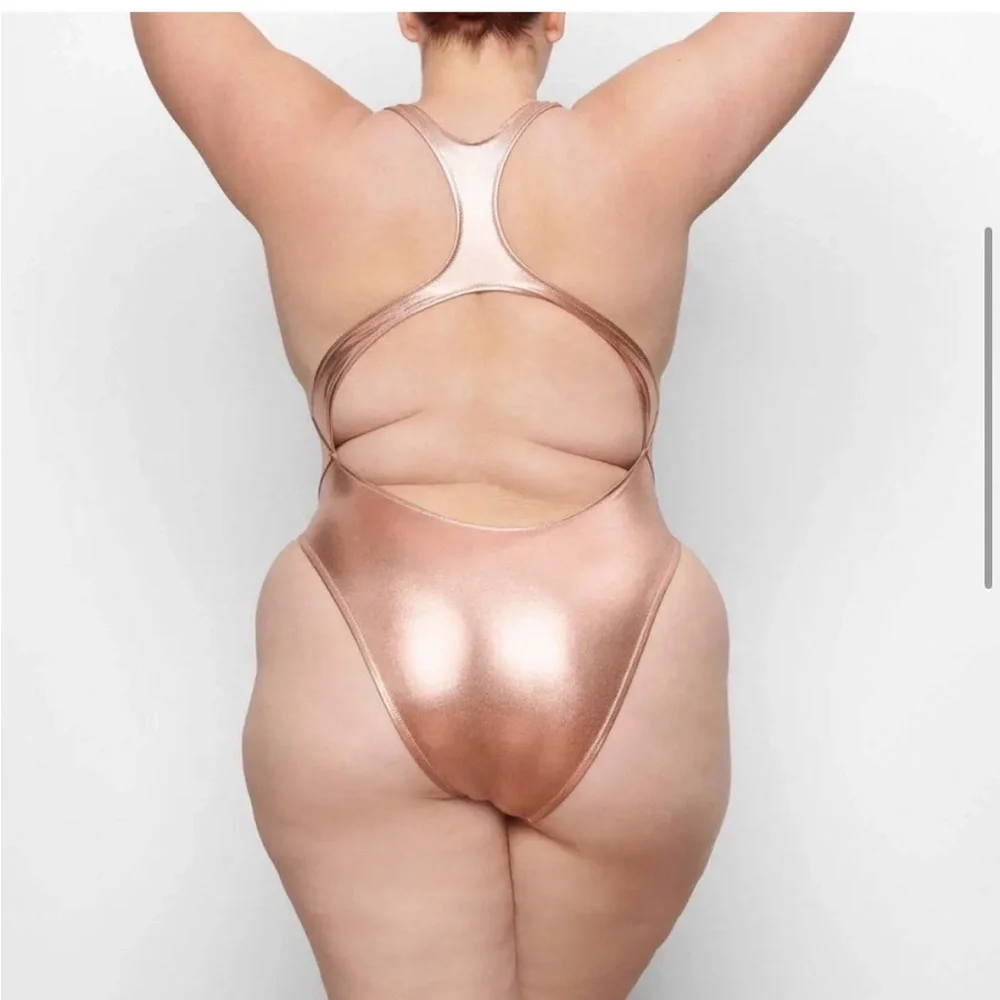SKIMS Metallic Swim Cut Out Monokini in Champagne Rose Gold NWT